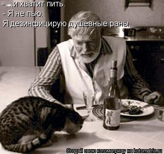 Котоматрица: - ...и хватит пить. - Я не пью.  Я дезинфицирую душевные раны.