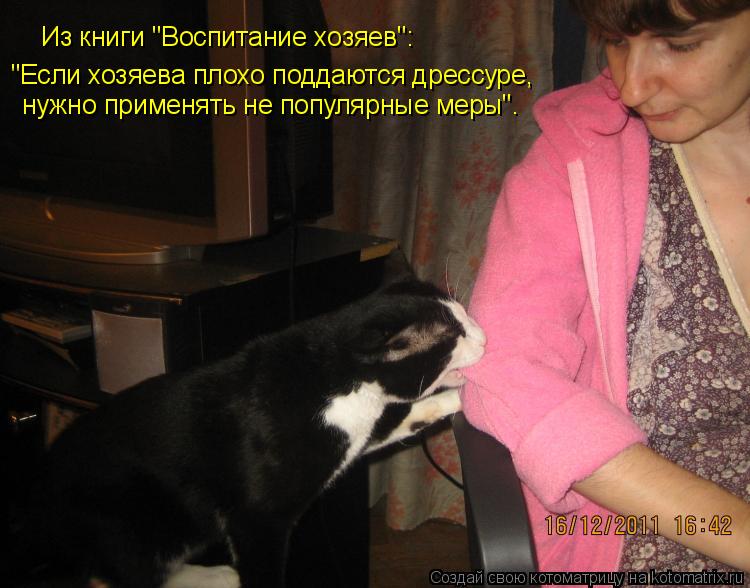 Из книги "Воспитание хозяев": нужно применять не популярные меры". "Если хозяева плохо поддаются дрес... Котоматрица: Из книги "Воспитание хозяев": нужно применять не популярные меры". "Если хозяева плохо поддаются дрессуре,