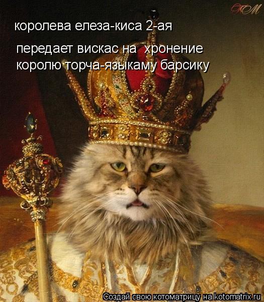 Котоматрица: королева елеза-киса 2-ая передает вискас на  хронение королю торча-языкаму барсику