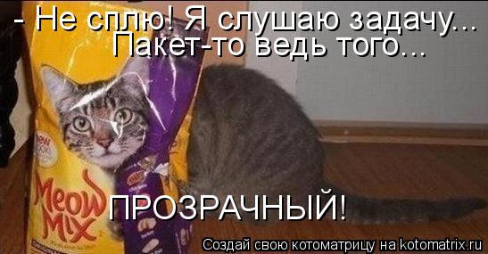 Котоматрица: - Не сплю! Я слушаю задачу... Пакет-то ведь того... ПРОЗРАЧНЫЙ!