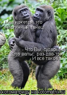 - Мне кажется, это энергичный танец! - Что Вы, сударыня! Это вальс: раз-два-три... И всё такое...... Котоматрица: - Мне кажется, это энергичный танец! - Что Вы, сударыня! Это вальс: раз-два-три... И всё такое...