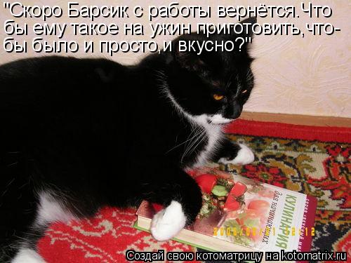 Котоматрица: "Скоро Барсик с работы вернётся.Что бы ему такое на ужин приготовить,что- бы было и просто,и вкусно?"