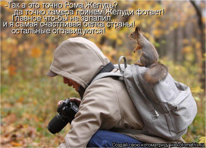 -Так а это точно Рома Жёлудь? Главное что-бы не запалил... и я самая счастливая белка страны! остальн... Котоматрица: -Так а это точно Рома Жёлудь? Главное что-бы не запалил... и я самая счастливая белка страны! остальные опзавидуются! да точно,камера принём!Ж