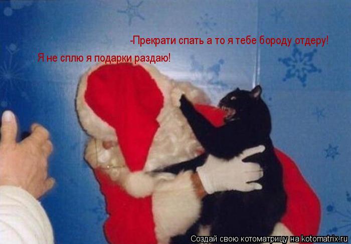 Я не сплю я подарки раздаю! -Прекрати спать а то я тебе бороду отдеру!... Котоматрица: Я не сплю я подарки раздаю! -Прекрати спать а то я тебе бороду отдеру!