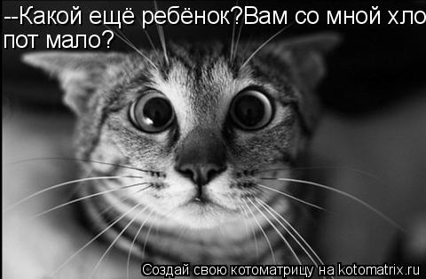 --Какой ещё ребёнок?Вам со мной хло- пот мало?... Котоматрица: --Какой ещё ребёнок?Вам со мной хло- пот мало?