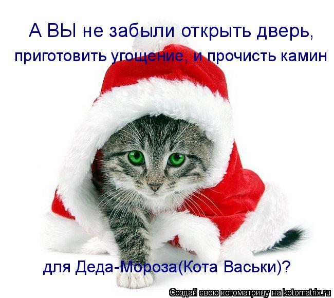 А ВЫ не забыли открыть дверь, для Деда-Мороза(Кота Васьки)? приготовить угощение, и прочисть камин... Котоматрица: А ВЫ не забыли открыть дверь, для Деда-Мороза(Кота Васьки)? приготовить угощение, и прочисть камин