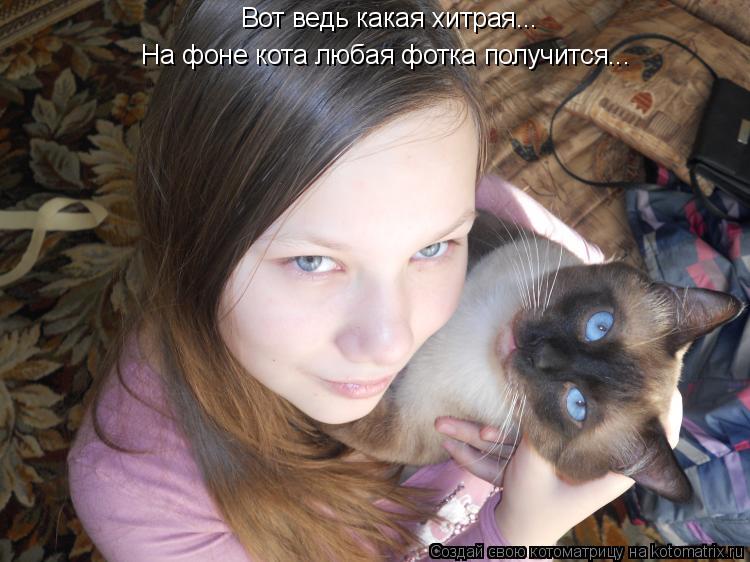 Котоматрица: Вот ведь какая хитрая... На фоне кота любая фотка получится...