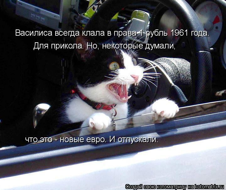 Василиса всегда клала в права 1 рубль 1961 года. Для прикола. Но, некоторые думали, что это - новые ... Котоматрица: Василиса всегда клала в права 1 рубль 1961 года. Для прикола. Но, некоторые думали, что это - новые евро. И отпускали.