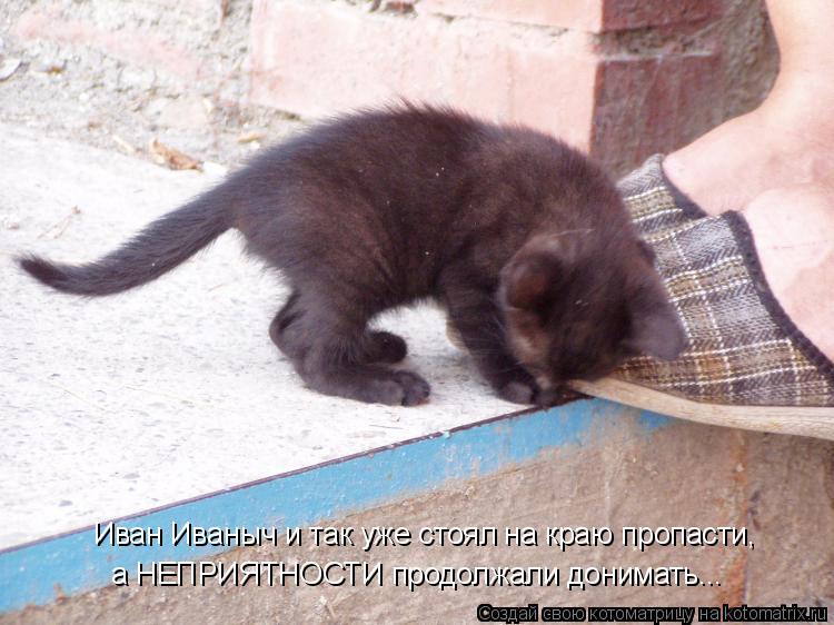 Иван Иваныч и так уже стоял на краю пропасти, а НЕПРИЯТНОСТИ продолжали донимать...... Котоматрица: Иван Иваныч и так уже стоял на краю пропасти, а НЕПРИЯТНОСТИ продолжали донимать...