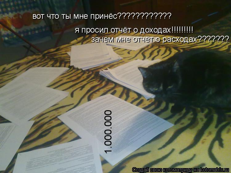 вот что ты мне принёс???????????? я просил отчёт о доходах!!!!!!!!! зачем мне отчёт о расходах???????... Котоматрица: вот что ты мне принёс???????????? я просил отчёт о доходах!!!!!!!!! зачем мне отчёт о расходах??????? 1.000.000