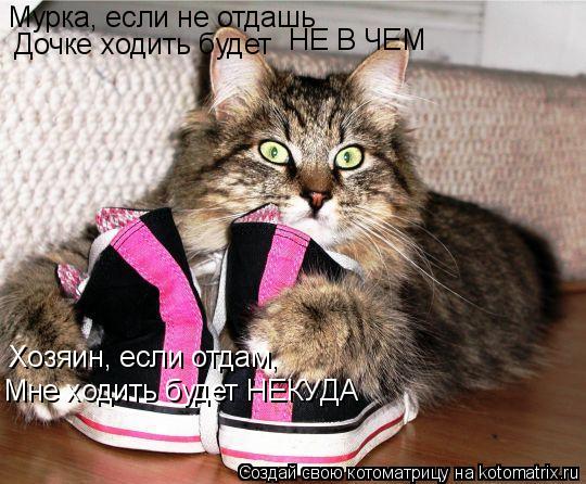 Мурка, если не отдашь Дочке ходить будет НЕ В ЧЕМ Хозяин, если отдам, Мне ходить будет НЕКУДА... Котоматрица: Мурка, если не отдашь Дочке ходить будет НЕ В ЧЕМ Хозяин, если отдам, Мне ходить будет НЕКУДА