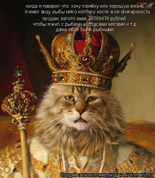 когда я говорил что хочу хозяйку или хорошую жизнь я имел виду рыбы мясо колбасу кости а не олегархн... Котоматрица: когда я говорил что хочу хозяйку или хорошую жизнь я имел виду рыбы мясо колбасу кости а не олегархность продаю золото зааа 28566474 рублей что