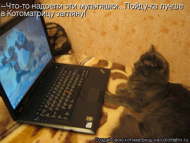 Котоматрица: --Что-то надоели эти мультяшки...Пойду-ка лучше в Котоматрицу загляну!