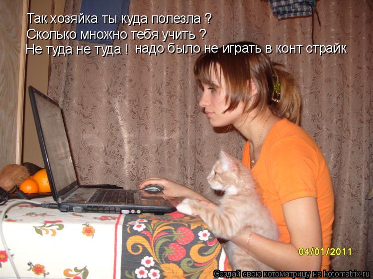 Так хозяйка ты куда полезла ? Сколько множно тебя учить ? Не туда не туда ! надо было не играть в ко... Котоматрица: Так хозяйка ты куда полезла ? Сколько множно тебя учить ? Не туда не туда ! надо было не играть в конт страйк