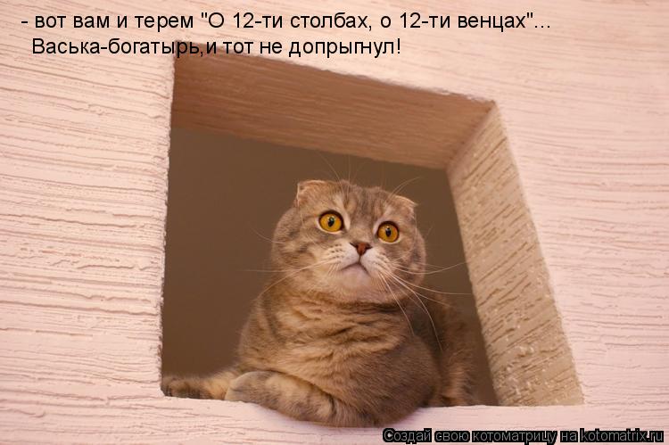 - вот вам и терем "О 12-ти столбах, о 12-ти венцах"... Васька-богатырь,и тот не допрыгнул!... Котоматрица: - вот вам и терем "О 12-ти столбах, о 12-ти венцах"... Васька-богатырь,и тот не допрыгнул!
