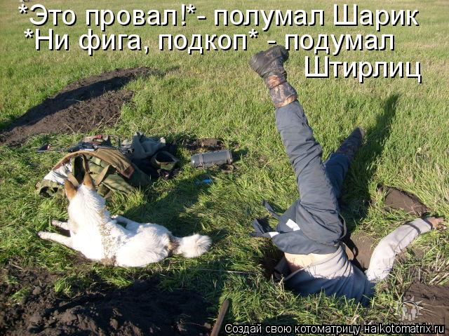 Котоматрица: *Это провал!*- полумал Шарик *Ни фига, подкоп* - подумал  Штирлиц