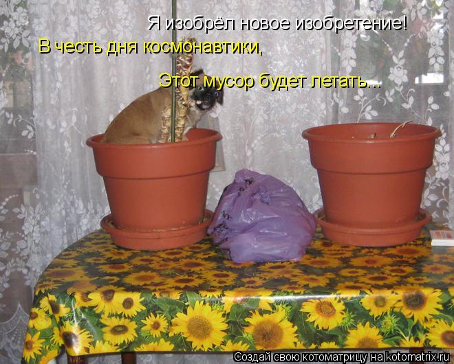 Я изобрёл новое изобретение! В честь дня космонавтики, Этот мусор будет летать...... Котоматрица: Я изобрёл новое изобретение! В честь дня космонавтики, Этот мусор будет летать...