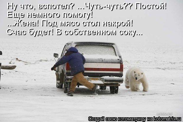 Ну что, вспотел? ...Чуть-чуть?? Постой! Еще немного помогу! ...Жена! Под мясо стол накрой! Счас буде... Котоматрица: Ну что, вспотел? ...Чуть-чуть?? Постой! Еще немного помогу! ...Жена! Под мясо стол накрой! Счас будет! В собственном соку...