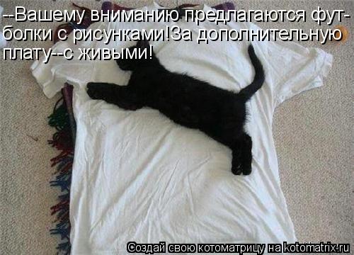 --Вашему вниманию предлагаются фут- болки с рисунками!За дополнительную плату--с живыми!... Котоматрица: --Вашему вниманию предлагаются фут- болки с рисунками!За дополнительную плату--с живыми!