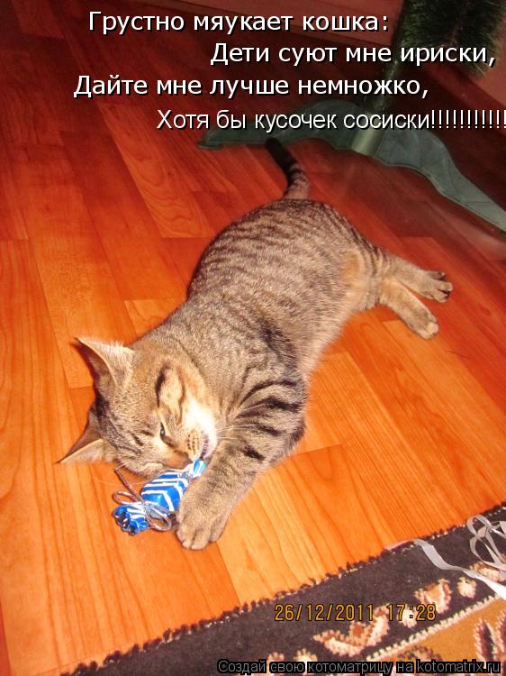 Грустно мяукает кошка: «Дети суют мне ириски, Дайте мне лучше немножко, ... Котоматрица: Грустно мяукает кошка: «Дети суют мне ириски, Дайте мне лучше немножко, Хотя бы кусочек сосиски!!!!!!!!!!!».