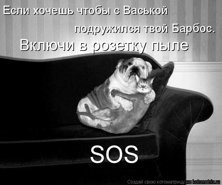 Если хочешь чтобы с Васькой подружился твой Барбос. Включи в розетку пыле SOS... Котоматрица: Если хочешь чтобы с Васькой подружился твой Барбос. Включи в розетку пыле SOS