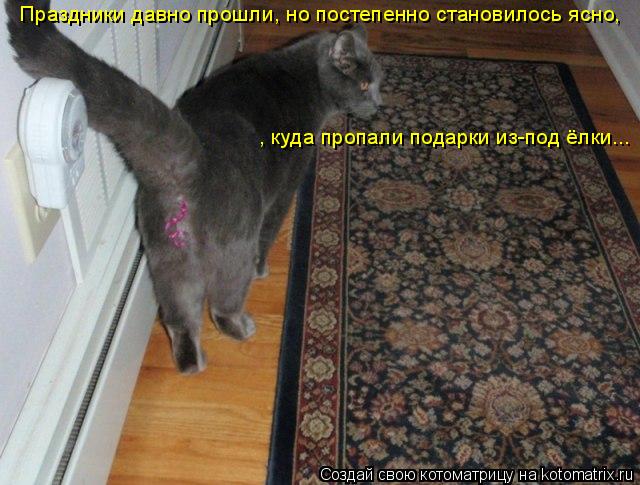 Котоматрица: Праздники давно прошли, но постепенно становилось ясно, , куда пропали подарки из-под ёлки...