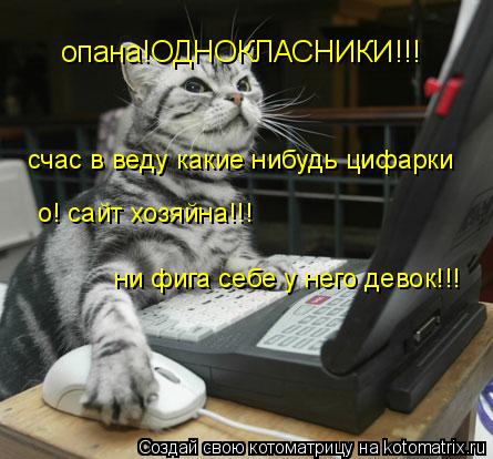 Котоматрица: опана!ОДНОКЛАСНИКИ!!! счас в веду какие нибудь цифарки о! сайт хозяйна!!! ни фига себе у него девок!!!