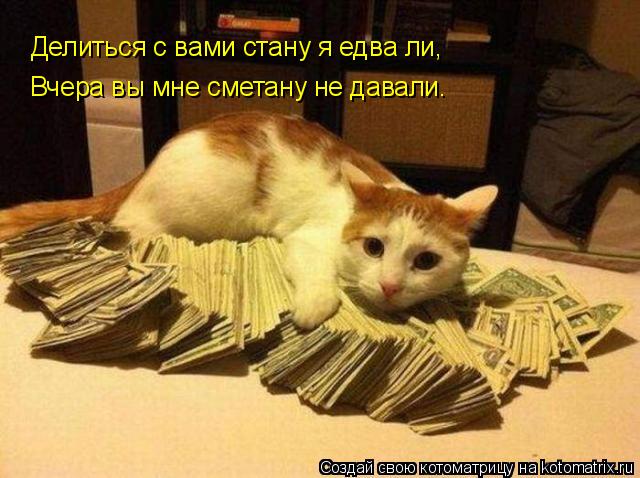 Котоматрица: Делиться с вами стану я едва ли, Вчера вы мне сметану не давали.