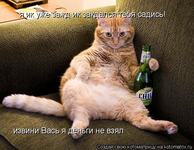 Котоматрица: извини Вась я деньги не взял я ик уже зажд ик закдался тебя садись!