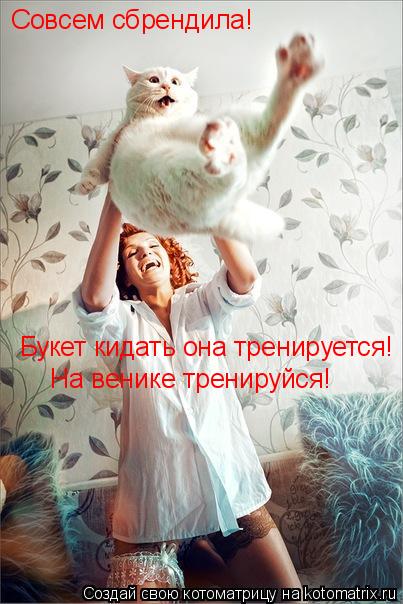Совсем сбрендила! Букет кидать она тренируется! На венике тренируйся!... Котоматрица: Совсем сбрендила! Букет кидать она тренируется! На венике тренируйся!