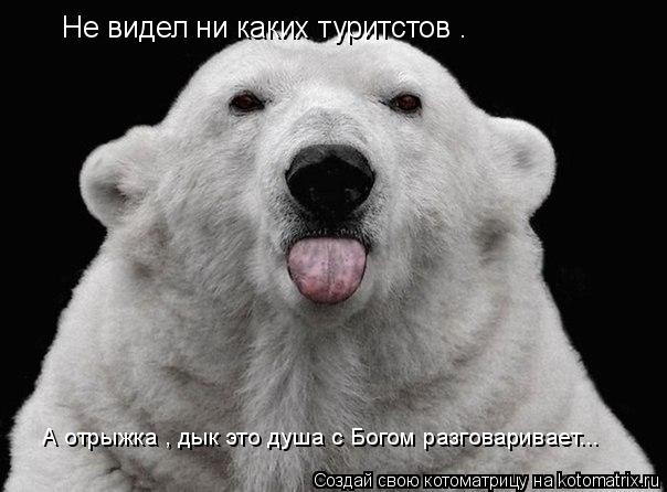 Не видел ни каких туритстов . А отрыжка , дык это душа с Богом разговаривает...... Котоматрица: Не видел ни каких туритстов . А отрыжка , дык это душа с Богом разговаривает...