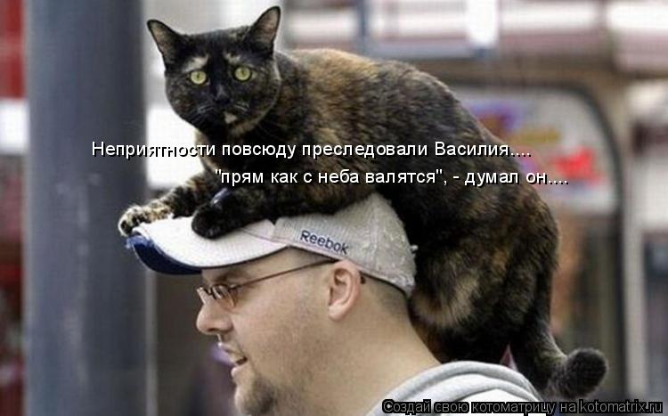 Неприятности повсюду преследовали Василия.... "прям как с неба валятся", - думал он....... Котоматрица: Неприятности повсюду преследовали Василия.... "прям как с неба валятся", - думал он....