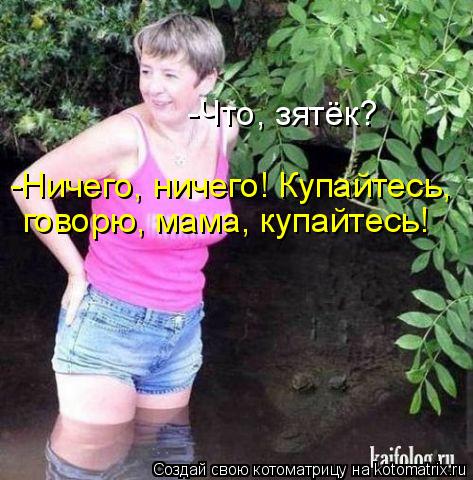 Котоматрица: -Что, зятёк? -Ничего, ничего! Купайтесь, говорю, мама, купайтесь!