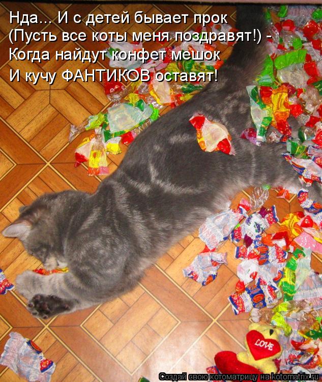 Нда... И с детей бывает прок (Пусть все коты меня поздравят!) - Когда найдут конфет мешок И кучу ФАНТ... Котоматрица: Нда... И с детей бывает прок (Пусть все коты меня поздравят!) - Когда найдут конфет мешок И кучу ФАНТИКОВ оставят!