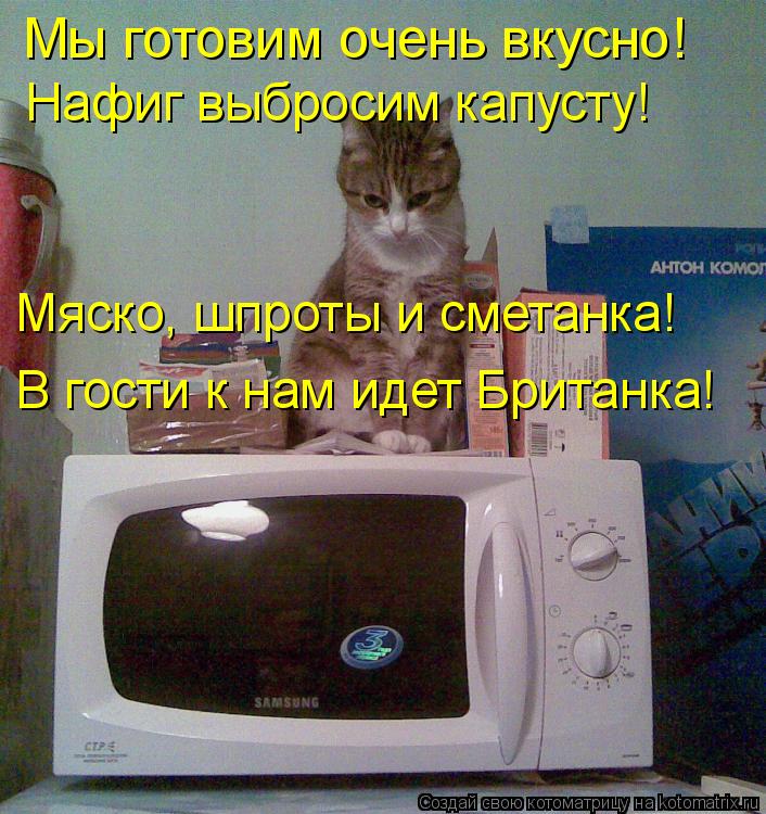 Котоматрица: Мы готовим очень вкусно! Нафиг выбросим капусту! Мяско, шпроты и сметанка! В гости к нам идет Британка!