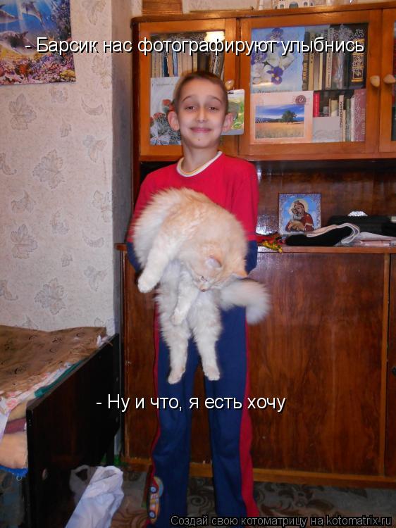 Котоматрица: - Барсик нас фотографируют улыбнись - Ну и что, я есть хочу