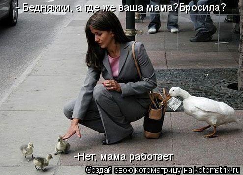 - Бедняжки, а где же ваша мама?Бросила? -Нет, мама работает... Котоматрица: - Бедняжки, а где же ваша мама?Бросила? -Нет, мама работает