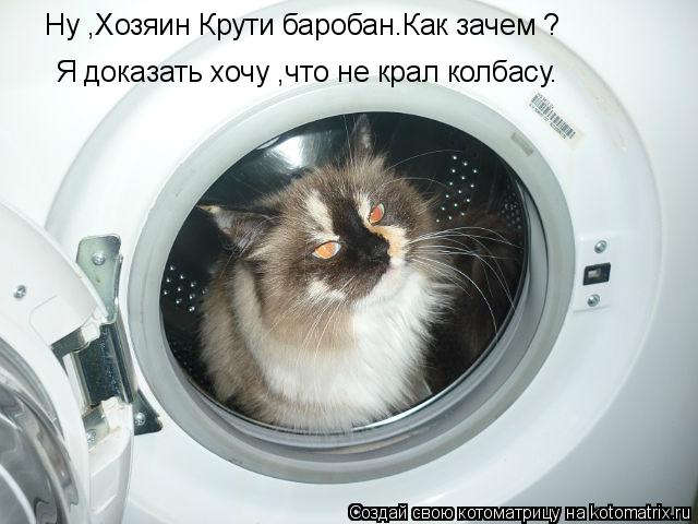 Котоматрица: Ну ,Хозяин Крути баробан.Как зачем ? Я доказать хочу ,что не крал колбасу.