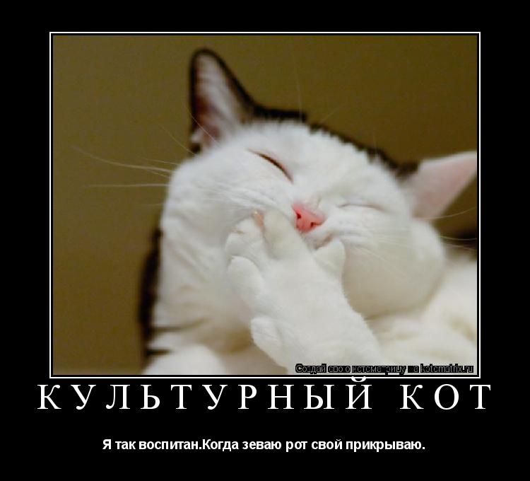 Культурный кот Я так воспитан.Когда зеваю рот свой прикрываю.... Котоматрица: Культурный кот Я так воспитан.Когда зеваю рот свой прикрываю.