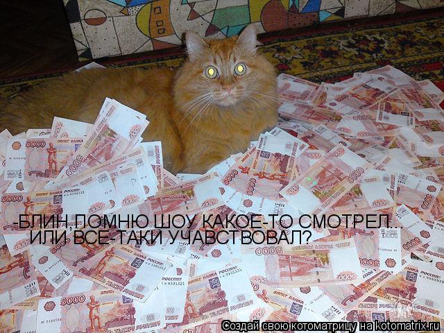 Котоматрица: -БЛИН,ПОМНЮ ШОУ КАКОЕ-ТО СМОТРЕЛ... ИЛИ ВСЕ-ТАКИ УЧАВСТВОВАЛ?