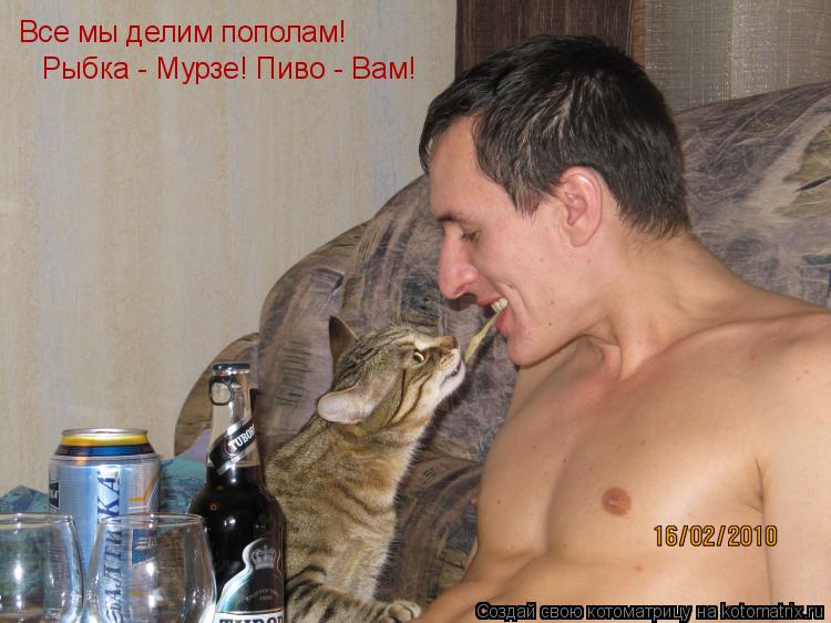 Котоматрица: Все мы делим пополам! Рыбка - Мурзе! Пиво - Вам!