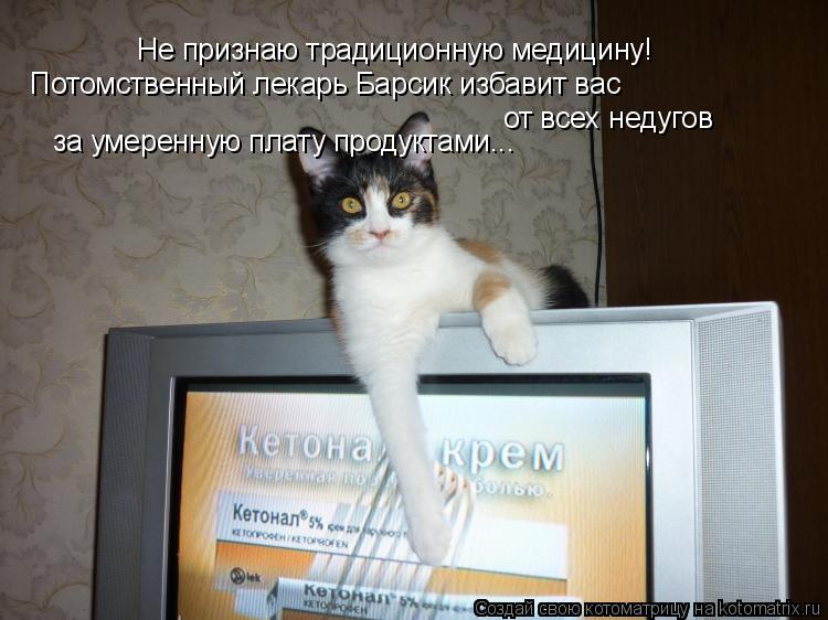 Не признаю традиционную медицину! Потомственный лекарь Барсик избавит вас от всех недугов за умеренну... Котоматрица: Не признаю традиционную медицину! Потомственный лекарь Барсик избавит вас от всех недугов за умеренную плату продуктами...