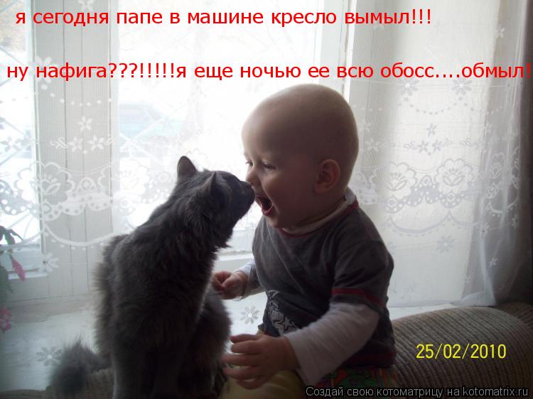 я сегодня папе в машине кресло вымыл!!! ну нафига???!!!!!я еще ночью ее всю обосс....обмыл!!!... Котоматрица: я сегодня папе в машине кресло вымыл!!! ну нафига???!!!!!я еще ночью ее всю обосс....обмыл!!!