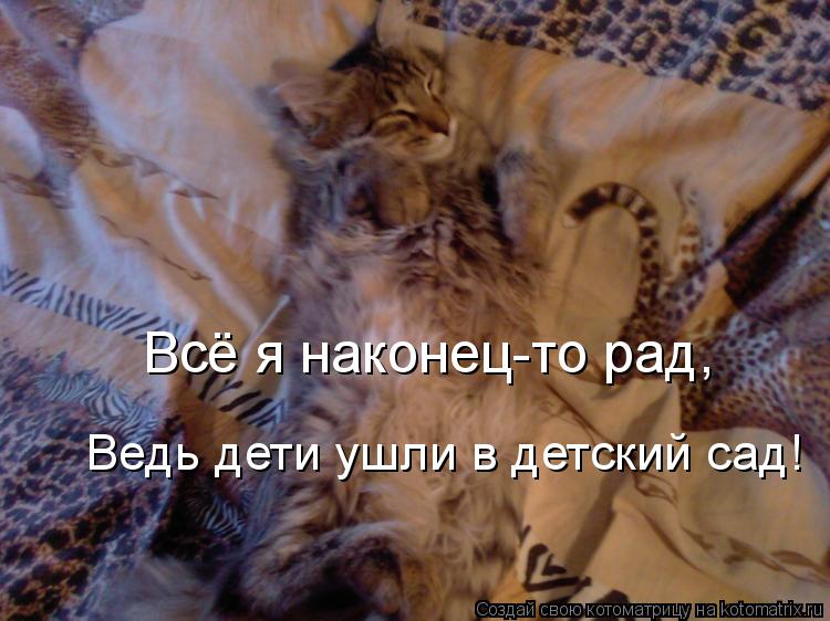 Котоматрица: Всё я наконец-то рад, Ведь дети ушли в детский сад!