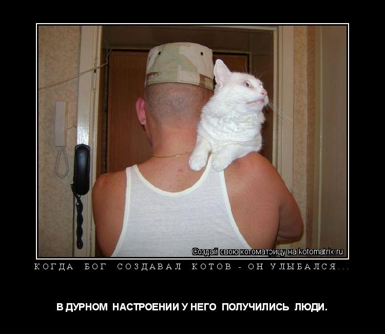 КОГДА БОГ СОЗДАВАЛ КОТОВ - ОН УЛЫБАЛСЯ... В ДУРНОМ НАСТРОЕНИИ У НЕГО ПОЛУЧИЛИСЬ ЛЮДИ.... Котоматрица: КОГДА БОГ СОЗДАВАЛ КОТОВ - ОН УЛЫБАЛСЯ... В ДУРНОМ НАСТРОЕНИИ У НЕГО ПОЛУЧИЛИСЬ ЛЮДИ.