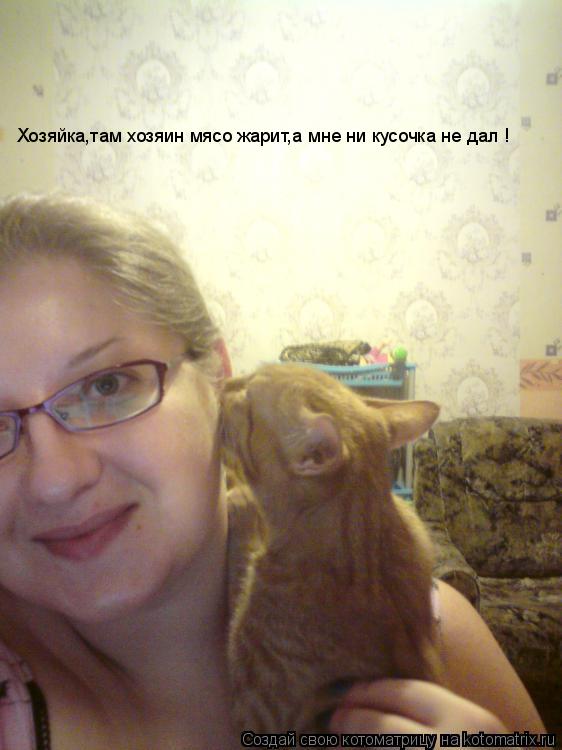 Котоматрица: Хозяйка,там хозяин мясо жарит,а мне ни кусочка не дал !