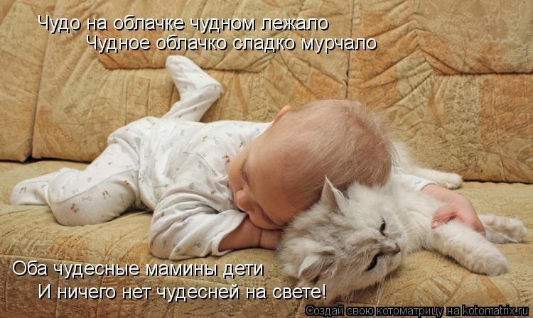 Чудо на облачке чудном лежало Чудное облачко сладко мурчало Оба чудесные мамины дети И ничего нет чуд... Котоматрица: Чудо на облачке чудном лежало Чудное облачко сладко мурчало Оба чудесные мамины дети И ничего нет чудесней на свете!