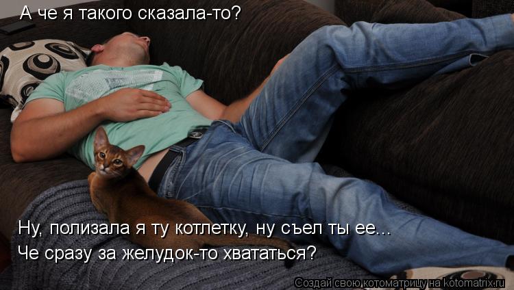 А че я такого сказала-то? Ну, полизала я ту котлетку, ну съел ты ее... Че сразу за желудок-то хватать... Котоматрица: А че я такого сказала-то? Ну, полизала я ту котлетку, ну съел ты ее... Че сразу за желудок-то хвататься?