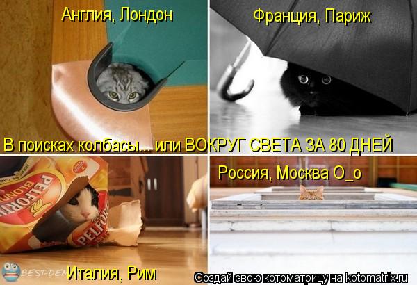 Котоматрица: В поисках колбасы... или ВОКРУГ СВЕТА ЗА 80 ДНЕЙ Англия, Лондон Франция, Париж Италия, Рим Россия, Москва О_о