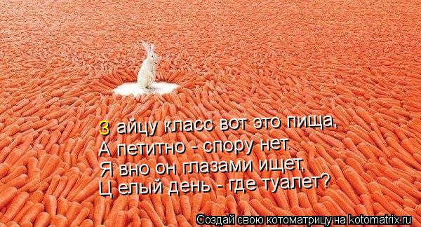 Я вно он глазами ищет, Ц елый день - где туалет? З айцу класс вот это пища, А петитно - спору нет.... Котоматрица: Я вно он глазами ищет, Ц елый день - где туалет? З айцу класс вот это пища, А петитно - спору нет.